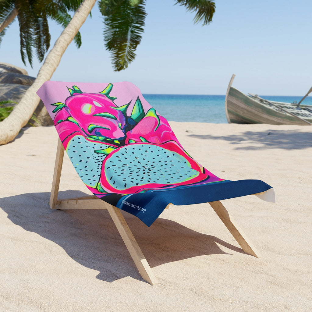 Neon Pink Dragon Fruit Beach Towel for Summer Fun and Vacation Essentials