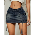 Cargo Pocket Long Tether Denim Skirt